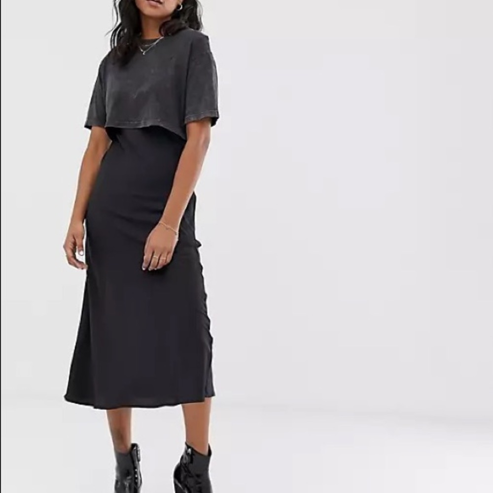 AllSaints benno tee slip midi dress